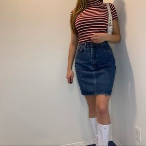 Santa Barbara Red, Navy Blue and Red Striped Mock-neck Tee